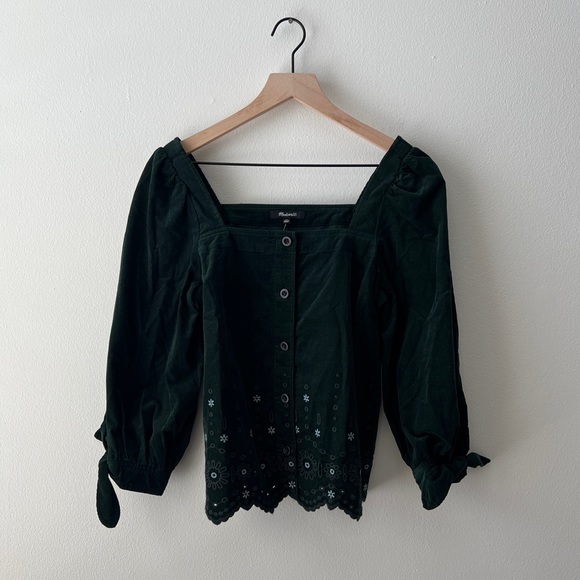 Madewell embroidered eyelet corduroy tie-sleeve top - Picture 4 of 7